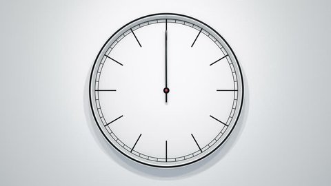 12 Hours Timelapse Of Modern Minimalistic Clock On White Wall. 60fps Loopable Animation.