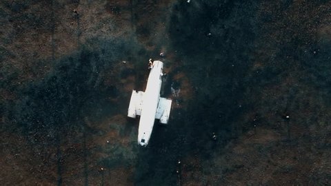 Rotating aerial of a plane crashed and abandoned on the ground in Iceland