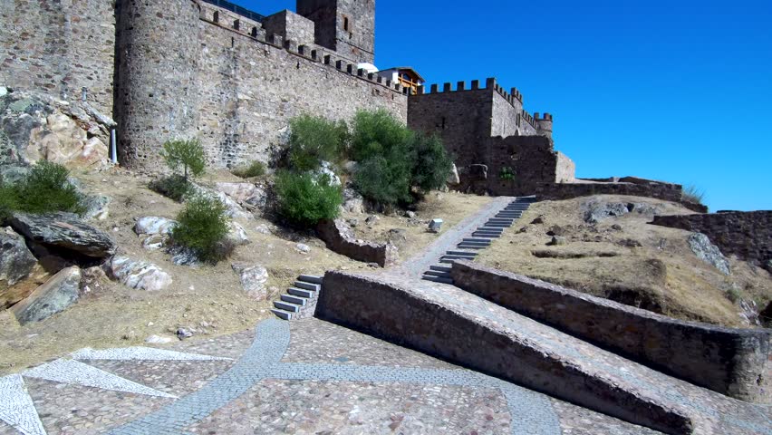 Aerial view  in the Castle of Alconchel, from a Drone. Extremadura, Spain - 4k Video