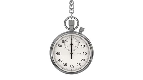Rotated stopwatch isolated on white background - 3D animation seamlessly loopable