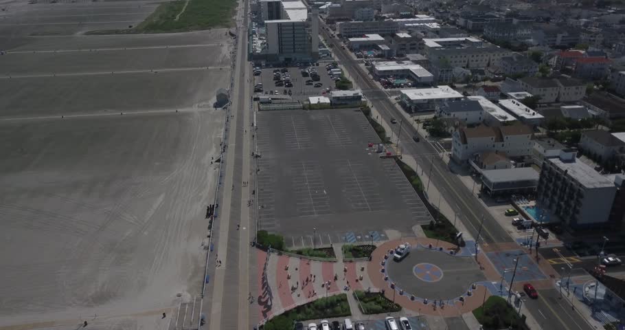 Aerial view of the beach and ocean of Cape May in southern New Jersey.