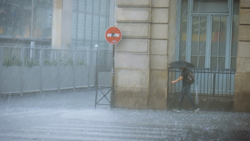 Extreme weather hailstones on the streets of Paris people are hiding from the rain