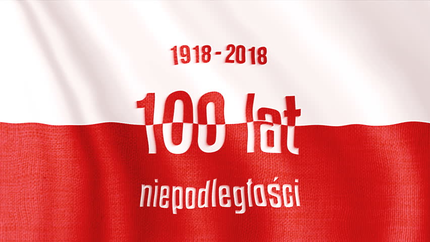 Poland Flag with the inscription 100 years of independence. Red White flag
