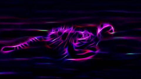 lightning heart beat pulse neon cheetah running cartoon animation seamless endless loop background new quality unique handmade dynamic joyful colorful video animal cat footage