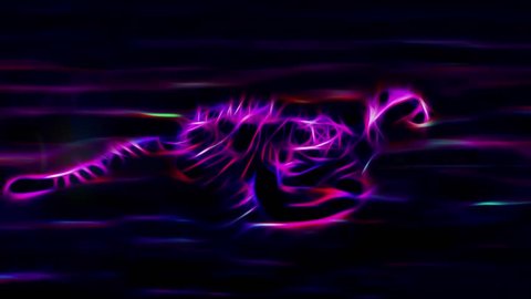 lightning heart beat pulse neon cheetah running cartoon animation seamless endless loop background new quality unique handmade dynamic joyful colorful video animal cat footage