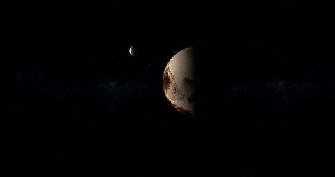 Pluto planet and Charon moon in the outer space