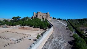 Aerial view of castle in Belmonte, Cuenca. Spain. 4k Drone Video