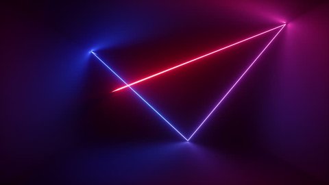 3d render, abstract background, neon rays inside dark box, tunnel, corridor, glowing lines, fluorescent ultraviolet light, blue red pink purple spectrum, looped, seamless animation