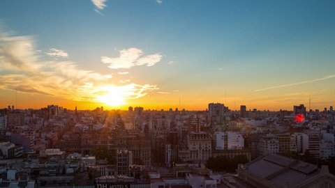 Buenos Aires, Argentina - April 2, 2018: Day to night sunset time lapse over the downtown of Buenos Aires