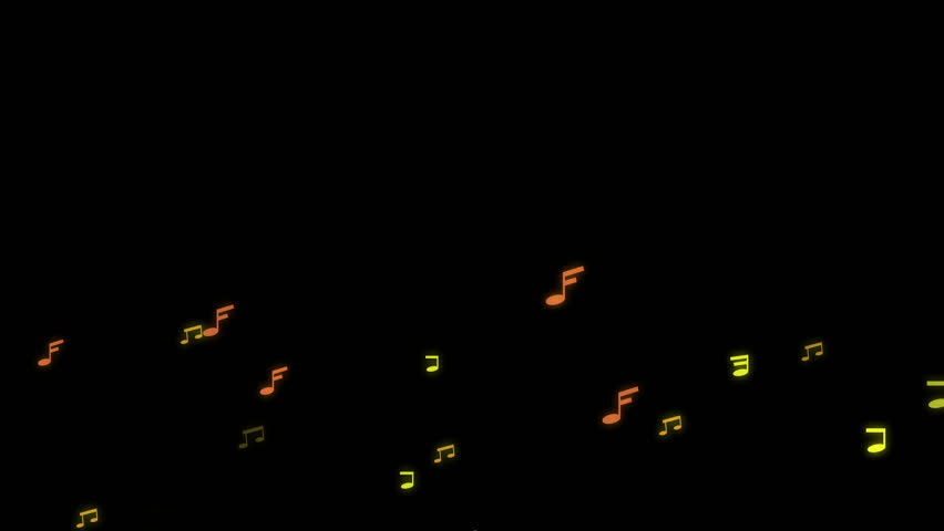 Loop Music note song running and floating on black background.