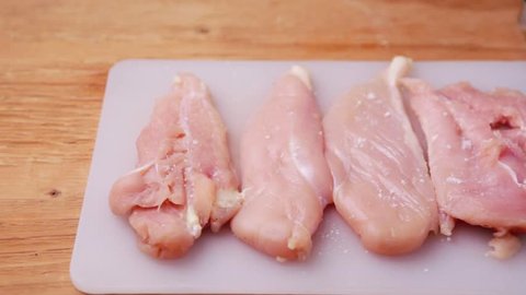 Strips of chicken sprinkled with pepper