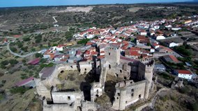 Aerial view of Castle in Belvis de Monroy. Caceres, Extremaura. Spain. 4k Drone Video