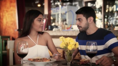 Good Looking Couple Eating Italian Pasta in Restaurant 4k