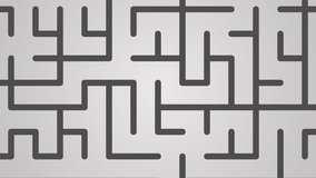 top view of a maze with a red line that show the solution, 2d flat style, copy space at the end of the animation