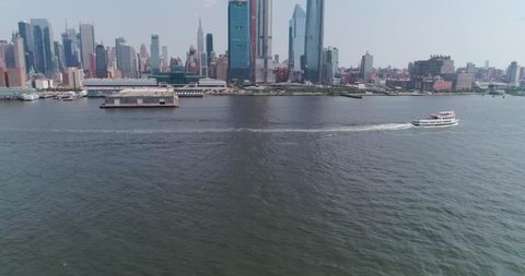 Hudson River Drone 4K Footage Fly Boat Over West Side NY City Approach Docks Part 1