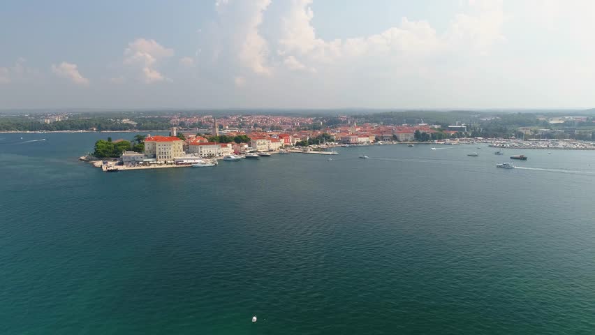 Aerial view of city Porec, Parenzzo, Istria, Croatia