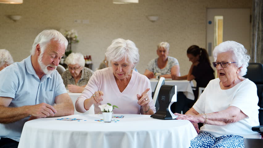 Group Of Seniors Playing Game Of Bingo In Retirement Home | Shutterstock HD Video #1017650575