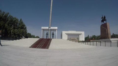 Bishkek, Kyrgyzstan - September 19, 2018 :  Changing of the Honor Guard at the national flag outside the State History Museum in Bishkek, Kyrgyzstan.