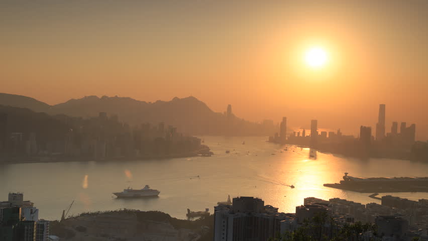 Hong Kong city skyline, Hong Kong sunset