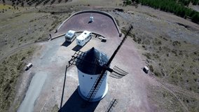 Aerial view of Windmills in Alcazar de San Juan, Ciudad Real, Spain. 4k Drone Video