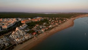 Aerial view in El Portil. Beach of Huelva, Andalusia. Spain. 4k Video
