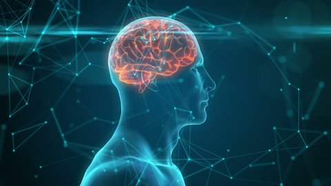 Neuronal Activity. 3d animation of blue conceptual human brain.