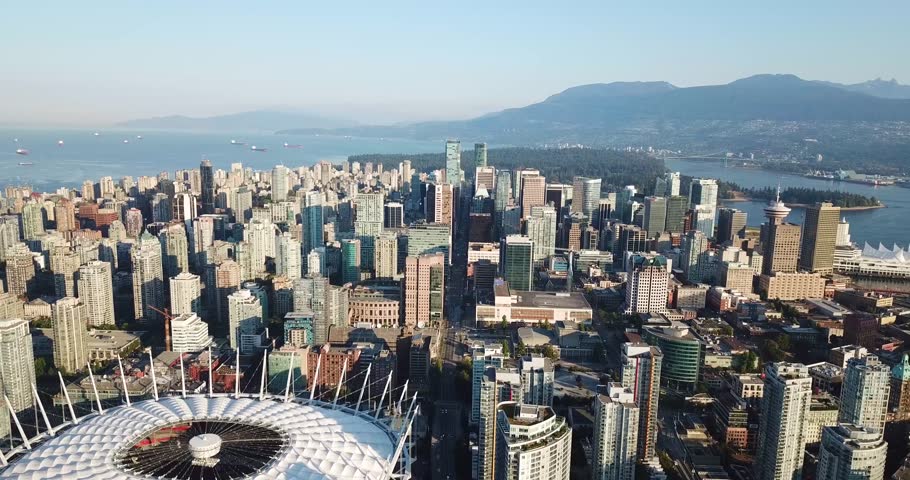 City Aerial overlooking amazing downtown Vancouver British Columbia