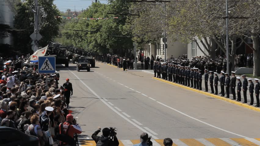 SEVASTOPOL,CRIMEA/RUSSIA-MAY 7,2015: Heavy military equipment on rehearsal of parade dedicated in honor of the seventieth anniversary of the Great Victory on May 7, 2015 in Sevastopol, Russia