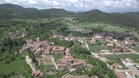 Aerial view from a Drone in Santa Pau, village of Girona, Catalonia.Spain. 4k Video