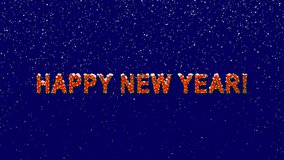 New Year text congratulation HAPPY NEW YEAR!. Snow falls. Christmas mood, looped video. Alpha channel Premultiplied - Matted with deep blue RGB(04:00:5B)