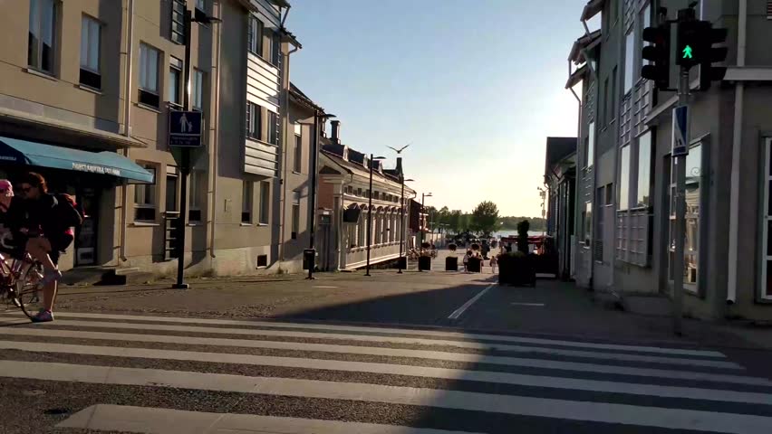 Oulu, Finland - 07 02 2018: Oulu, Finland, July 2018 - Evening walk to seaside marketplace