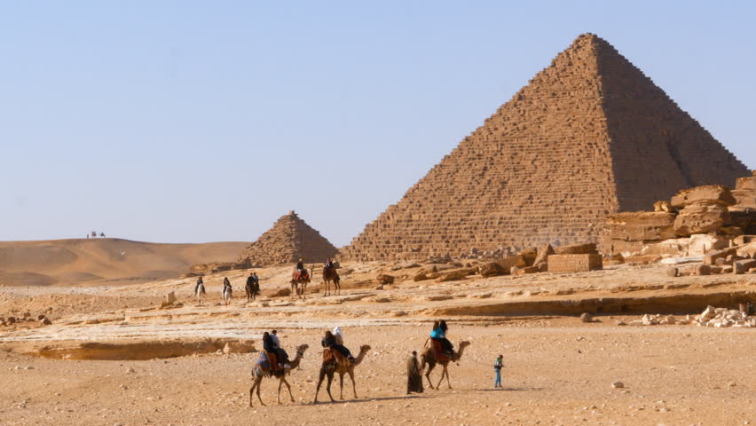 The Pyramids of Khafre and Menkaure at Giza necropolis in Cairo, Egypt Royalty-Free Stock Footage #1017707590