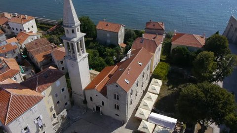 Aerial View Of old town in Budva, Montenegro.
