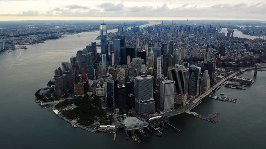 Hyperlapse Aerial view of Lower Manhattan 4K Royalty-Free Stock Footage #1017732400