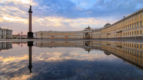 Morning sky on the Palace Square in Saint Petersburg, Russia
