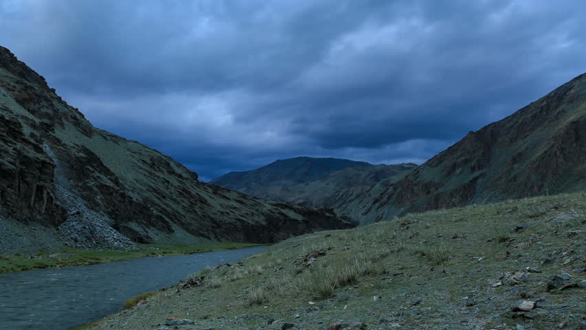 Sunset on the Khovd river, Mongolian Altai, Mongolia. Full HD