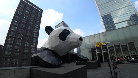 Chengdu,Sichuan Province/China-Sept.17,2018:Big 'Panda' on the top of IFS. IFS (international finance Square), the landmark of Chengdu CBD and business center.
