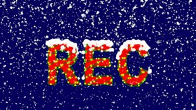 New Year text text REC. Snow falls. Christmas mood, looped video. Alpha channel Premultiplied - Matted with deep blue RGB(04:00:5B)
