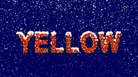New Year text text YELLOW. Snow falls. Christmas mood, looped video. Alpha channel Premultiplied - Matted with deep blue RGB(04:00:5B)