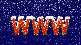 New Year text abbreviation WWW. Snow falls. Christmas mood, looped video. Alpha channel Premultiplied - Matted with deep blue RGB(04:00:5B)