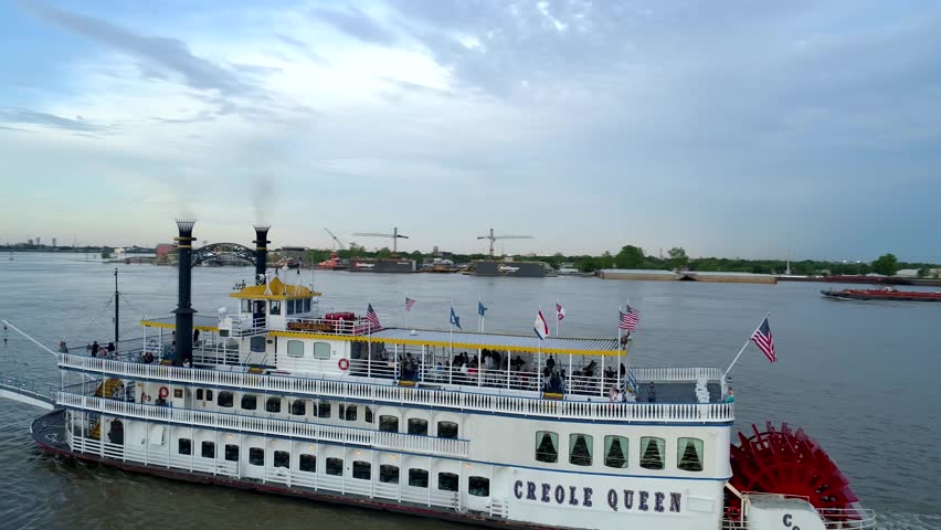 Riverboat Party on Mississippi River, Drone Shot