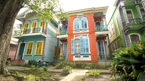 Colorful Houses on New Orleans Street, French Architecture