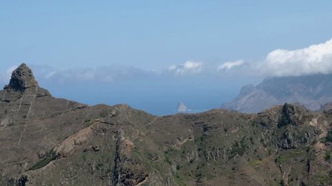 mountain ridge and village,  forest mountain landscape with ocean view , Anaga, Tenerife 