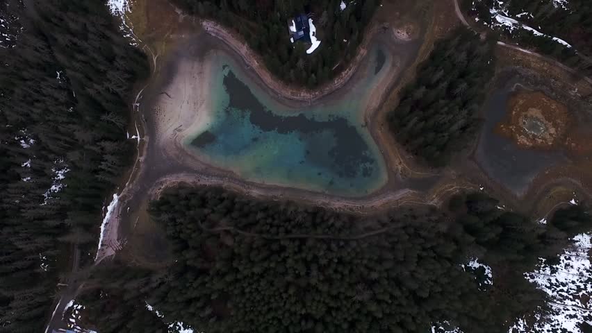 Aerial footage of Grüner See . Green Lake is a beatiful lake in Austria.