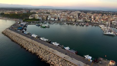 Aerial view in Cambrils, Tarragona, Spain. 4k Drone Video