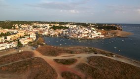 Aerial view of Ferragudo in Portimao. Algarve, Portugal by Drone. 4k Video