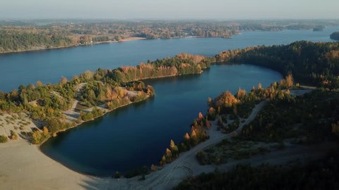 Aerial footage of "the blue lagoon" by Lake Malaren near Stockholm, Sweden