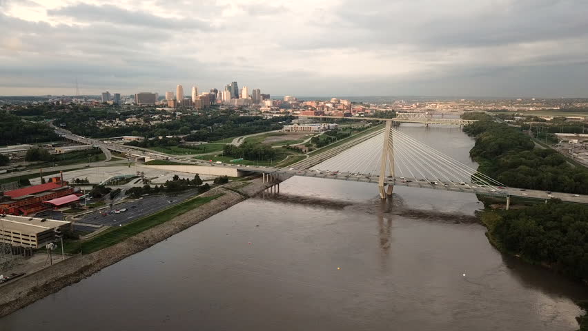 Over the Missouri River Bridge Architecture Rush Hour Traffic Kansas City MO