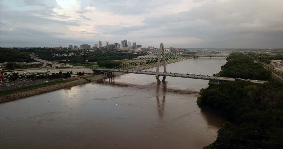 Over the Missouri River Bridge Architecture Rush Hour Traffic Kansas City MO