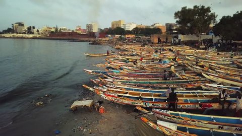 Senegal drone shot aerial over boats